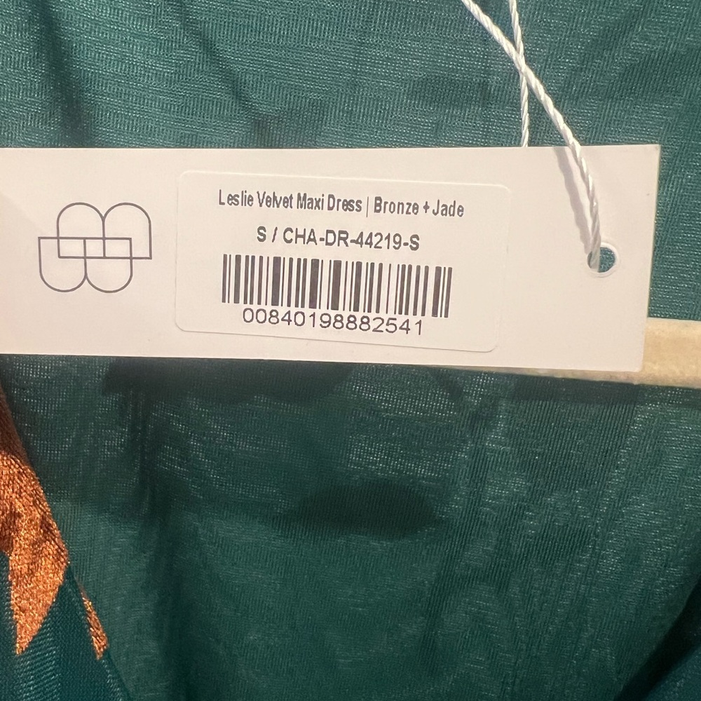 Baltic Born Leslie Burnout Maxi Dress Size Small Jade Green & Bronze Velvet - Picture 9 of 9